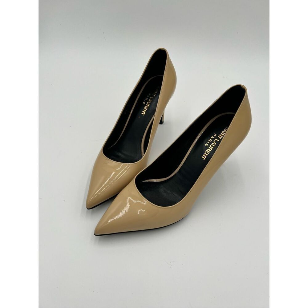 Yves Saint Laurent Paris Patent Leather Tan Pumps Stiletto High Heels 37 / 7 YSL